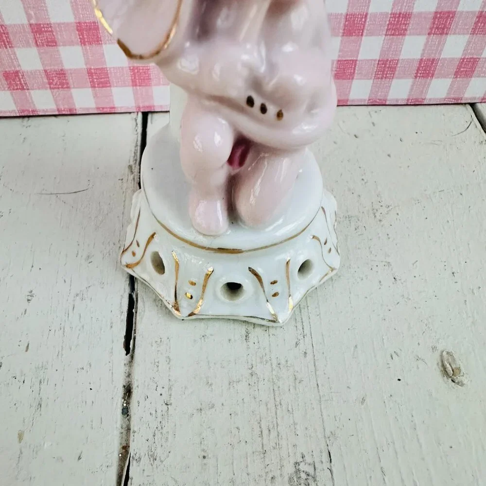Vintage Japan Cherub Bud Vase Angel Figurine Pink Porcelain Rosebud Vase